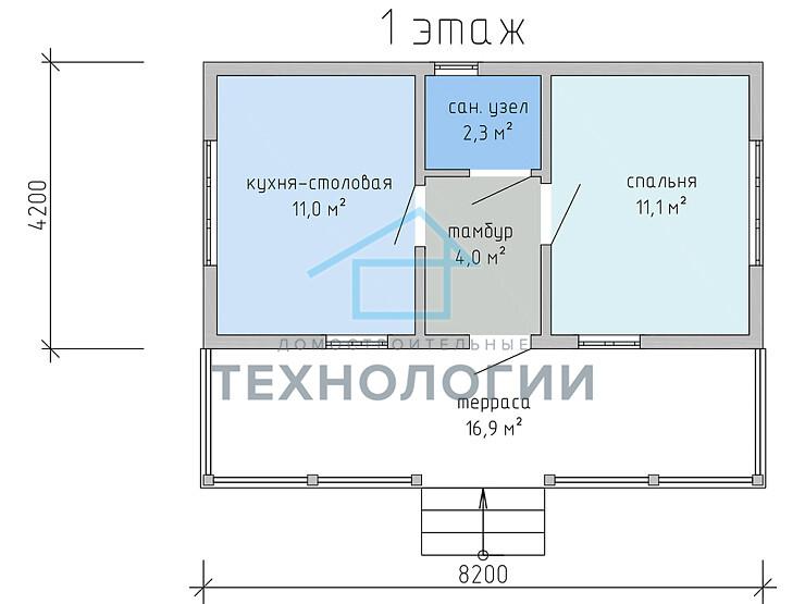 Современный одноэтажный дом из бруса 4х8 с террасой Богдан